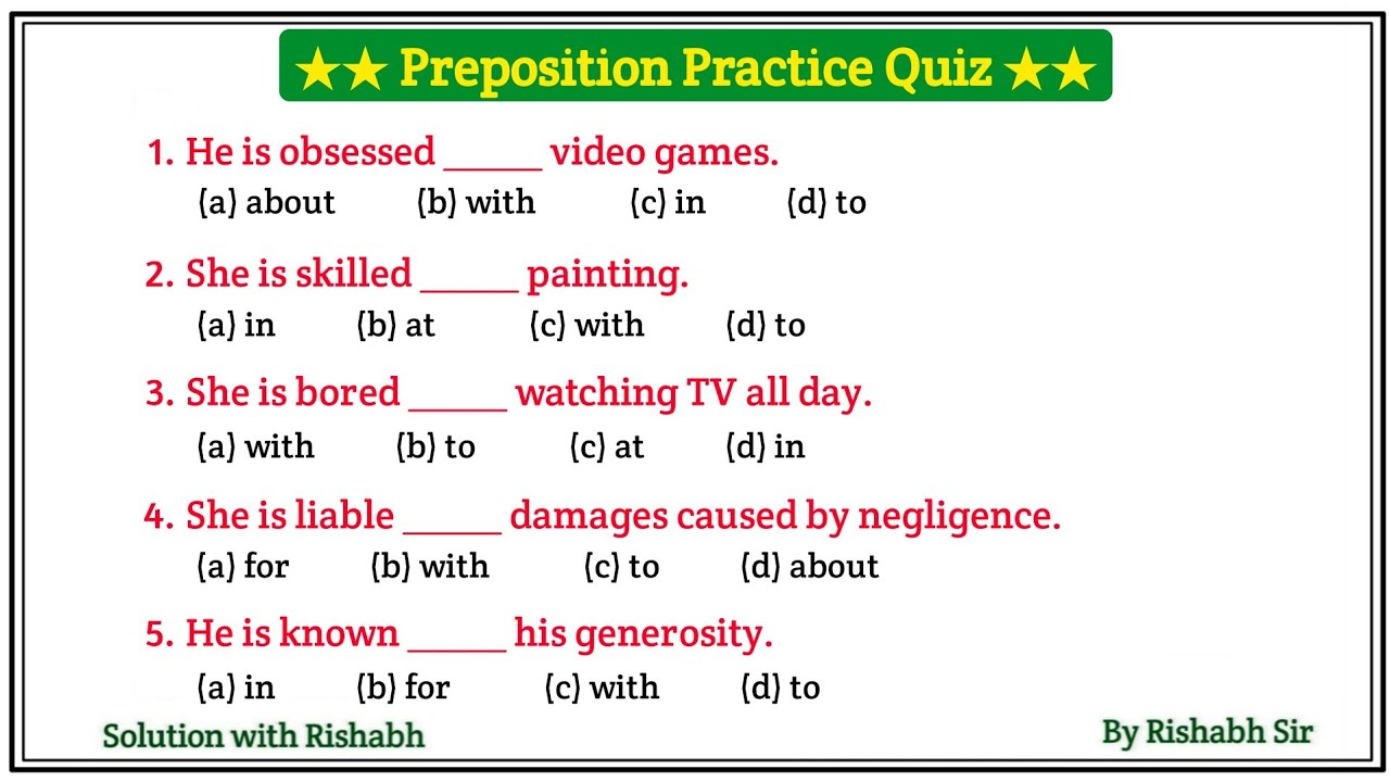 Preposition objective questions | Preposition in english grammar | Prepositions practice exercises