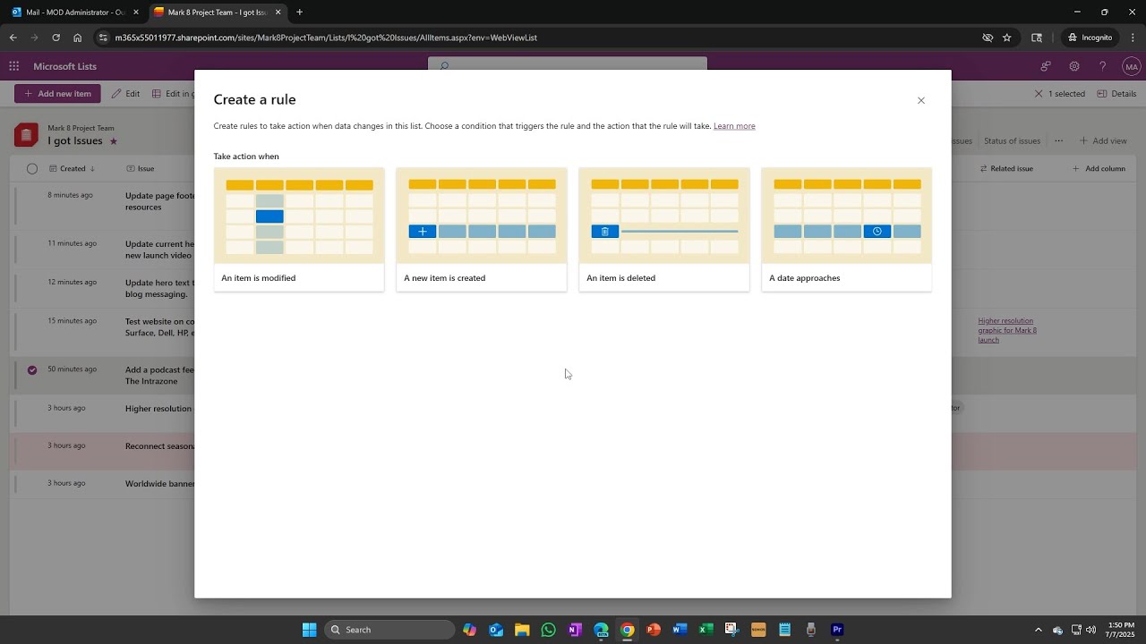 Microsoft Lists rules: Point, click, and get notified