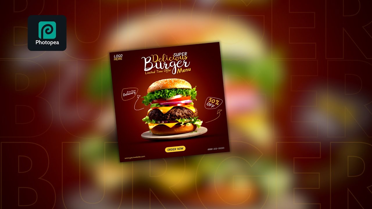 Burger Food Menu Poster in Photopea l Photopea Tutorial l easy canva