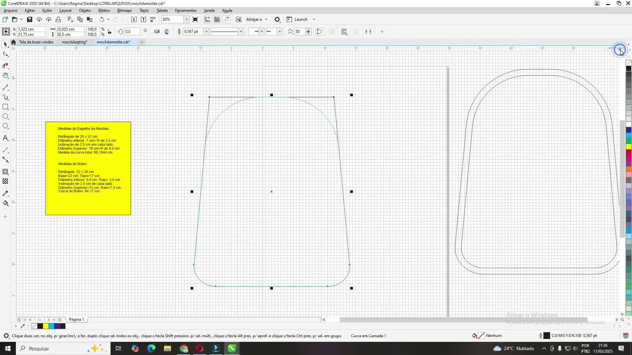 Mini mochila: como fazer os moldes no Corel Draw.