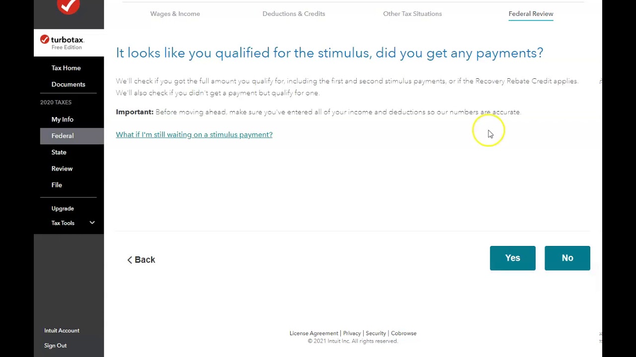 Claiming Stimulus Check Money on Turbo Tax Free File 2021