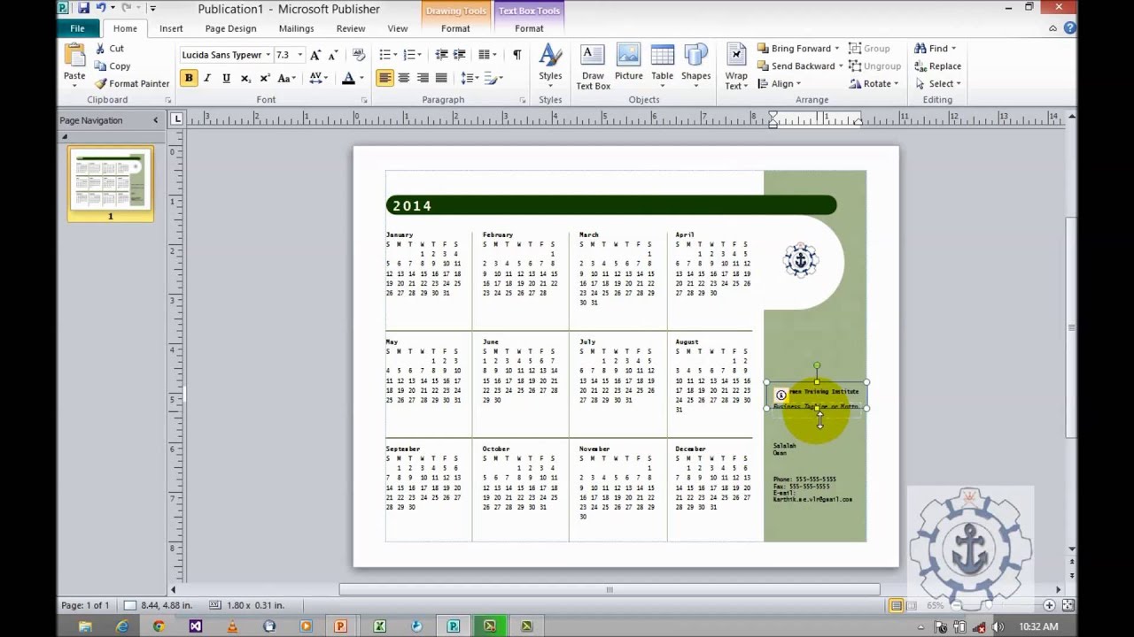 How to use Calendars in Microsoft Publisher 2010 ( Time Frame - one year per page)
