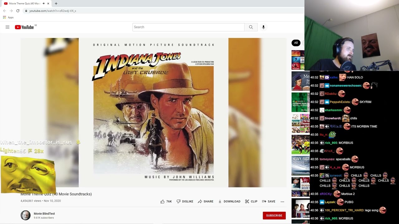 Forsen reacts to Movie Theme Quiz (40 Movie Soundtracks)