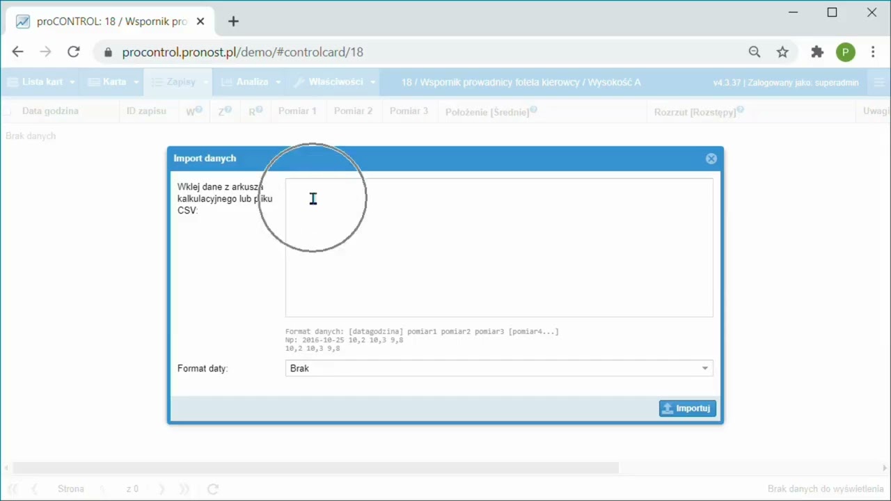 proCONTROL - karty kontrolne online. Odc. 3 - Importowanie pomiarów do karty kontrolnej