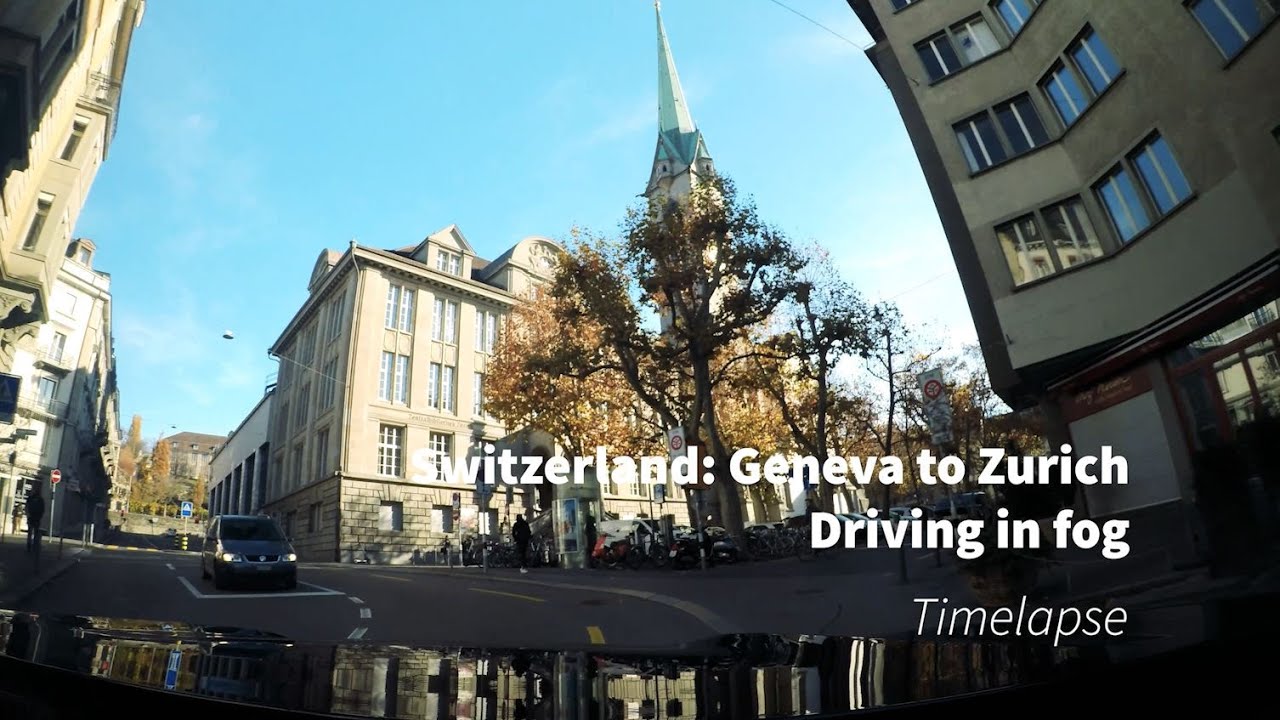 4K Timelapse. Switzerland. Geneva to Zurich. Driving in fog.