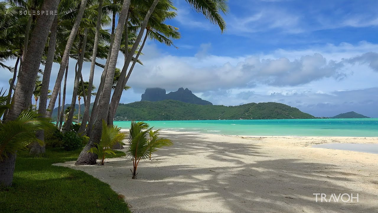 Natural Beach Sounds, Ocean Waves, Storm Wind | Motu Tane | Bora Bora, French Polynesia | 4K Travel