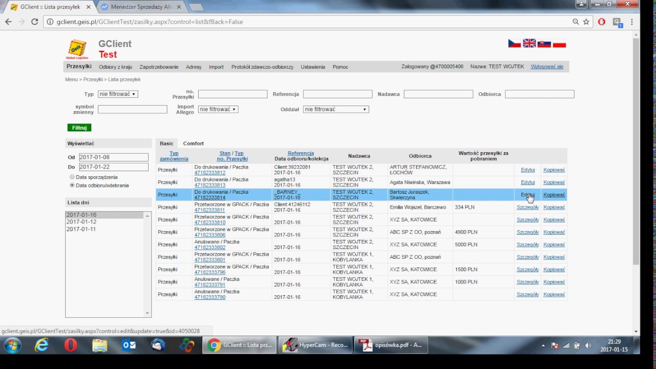 GCLIENT Część VI &ndash; Przesyłka Allegro &ndash; Import API