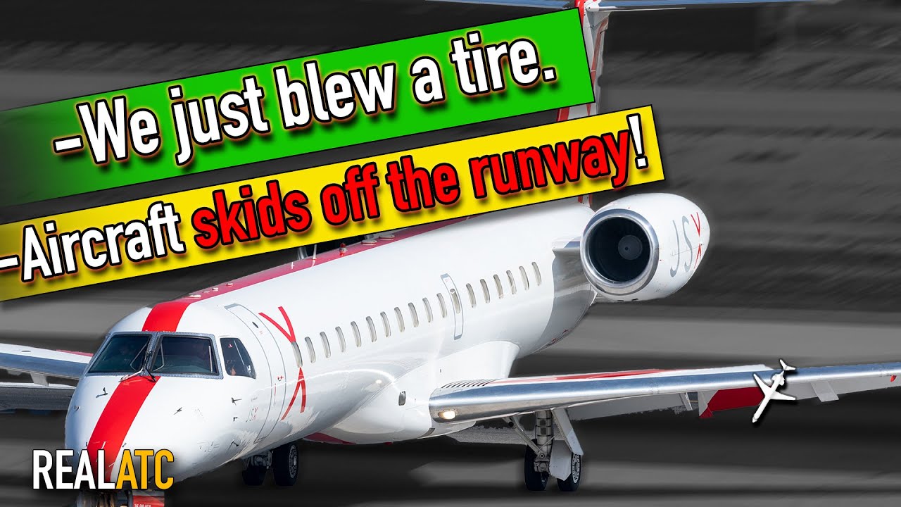 Aircraft BLOWS TIRES and Skids off the runway After Landing at Teterboro. REAL ATC