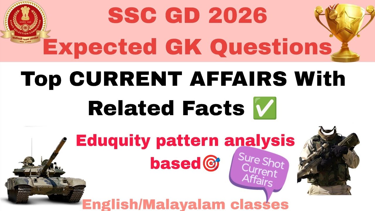 Current Affairs For SSC GD 2026 | Malayalam classes | Eduquity based Most Expected Current Affairs 