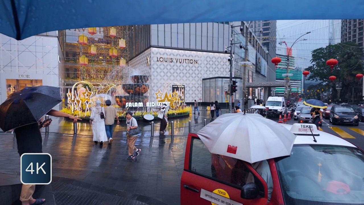 Sudden Rain in Kuala Lumpur | Walking the Wet Streets of Bukit Bintang, 4K