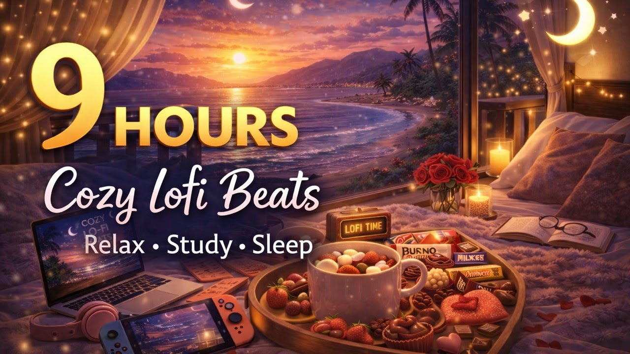 9 Hours Cozy Lofi Beats 🌙 Relax, Study & Sleep by the Ocean