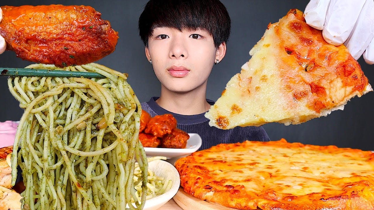 ASMR CHEESY PIZZA 🍕 BUFFALO WINGS + PASTA (Eating Sound) | MAR ASMR