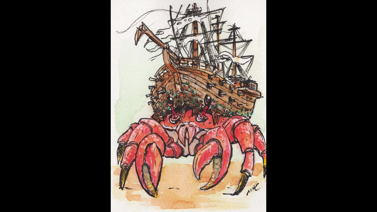 Drawing a War Galleon Hermit Crab at 12x
