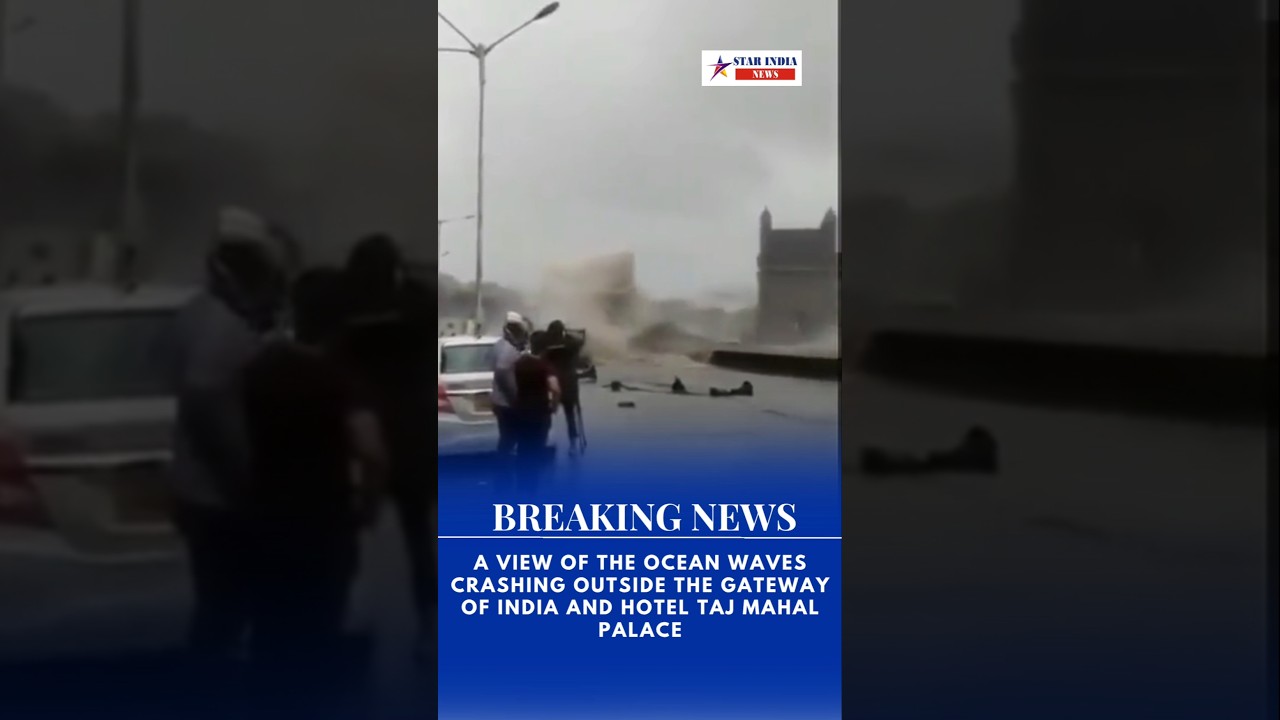 Mumbai rain | view of the ocean waves crashing outside the Gateway of India and Hotel