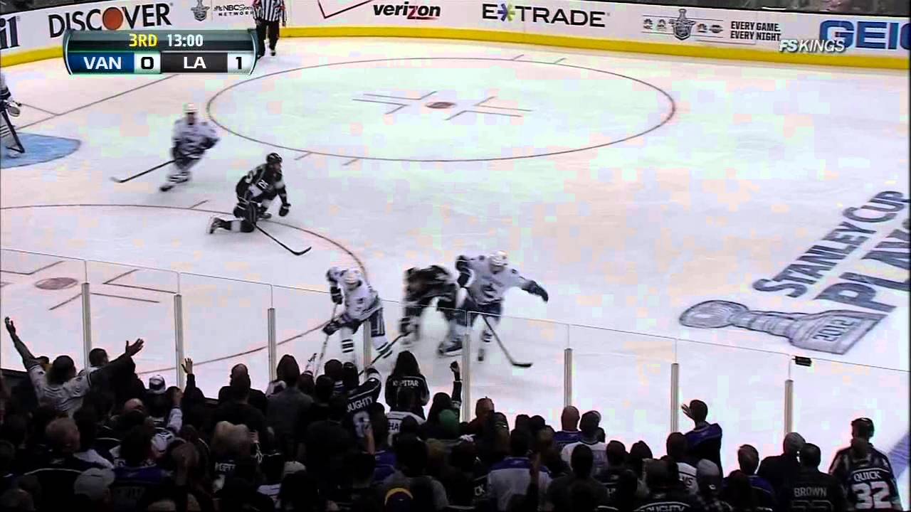 Dan Hamhuis hipcheck on Dustin Penner. Vancouver Canucks vs LA Kings 4/15/12 NHL Hockey