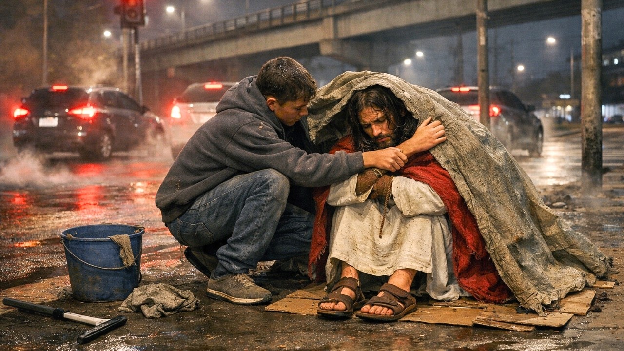 EL MUCHACHO QUE LIMPIABA PARABRISAS CUBRIÓ A UN HOMBRE TEMBLANDO EN LA MADRUGADA... Y ERA JESÚS