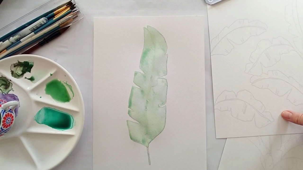 Como dibujar y pintar hojas tropicales de banano / draw and paint tropical banana leaves