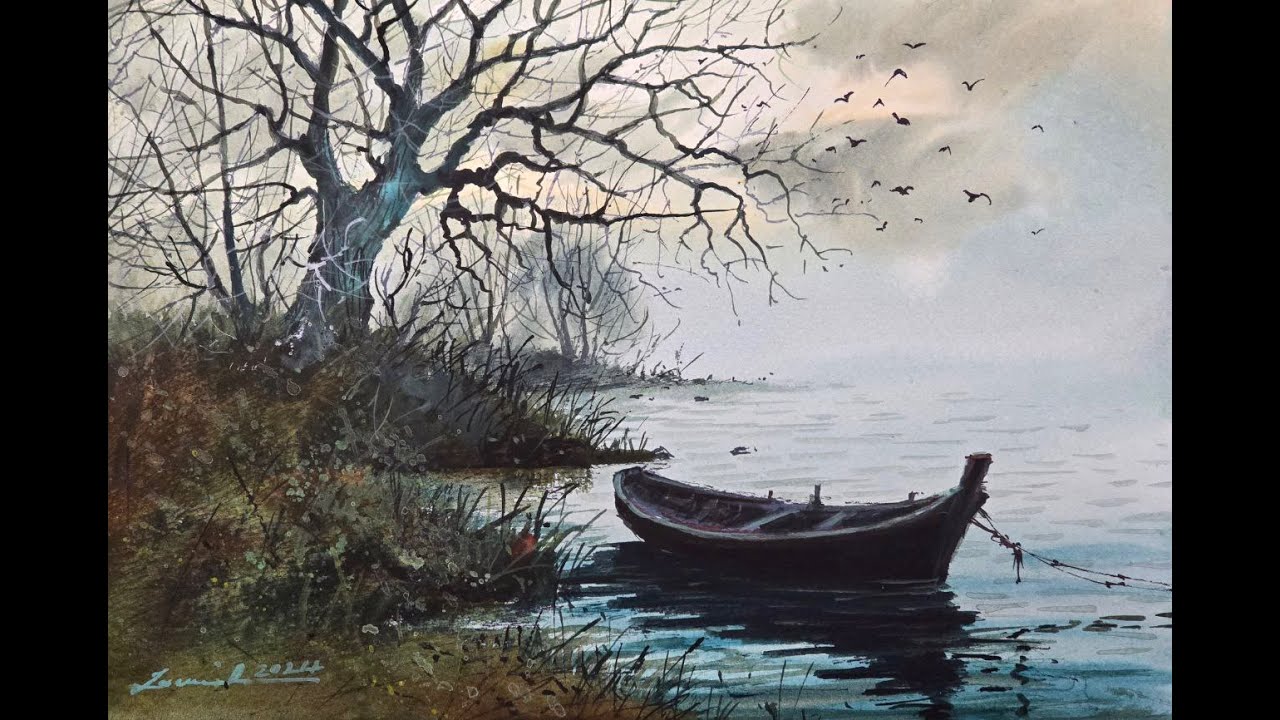 Tranquil Watercolour Landscape Painting