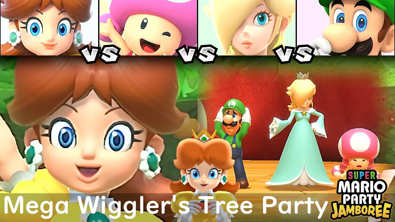 Super Mario Party Jamboree Daisy vs Toadette vs Rosalina vs Luigi in Mega Wiggler's Tree Party