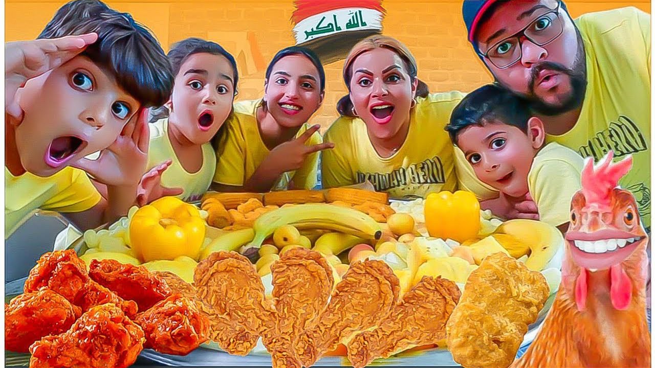 تحدي بالون الأصفر / اكبر كمية فواكه & chicken 🍗 +العقاب