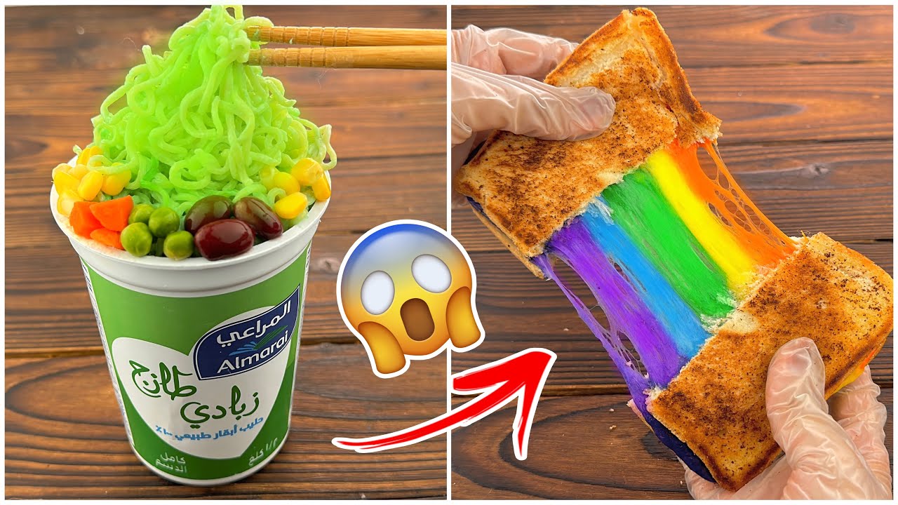 حولت اكل البقالة الى اكلات فخمة! 🥳 توست الألوان ماتوقعت النتيجة!🔥😍
