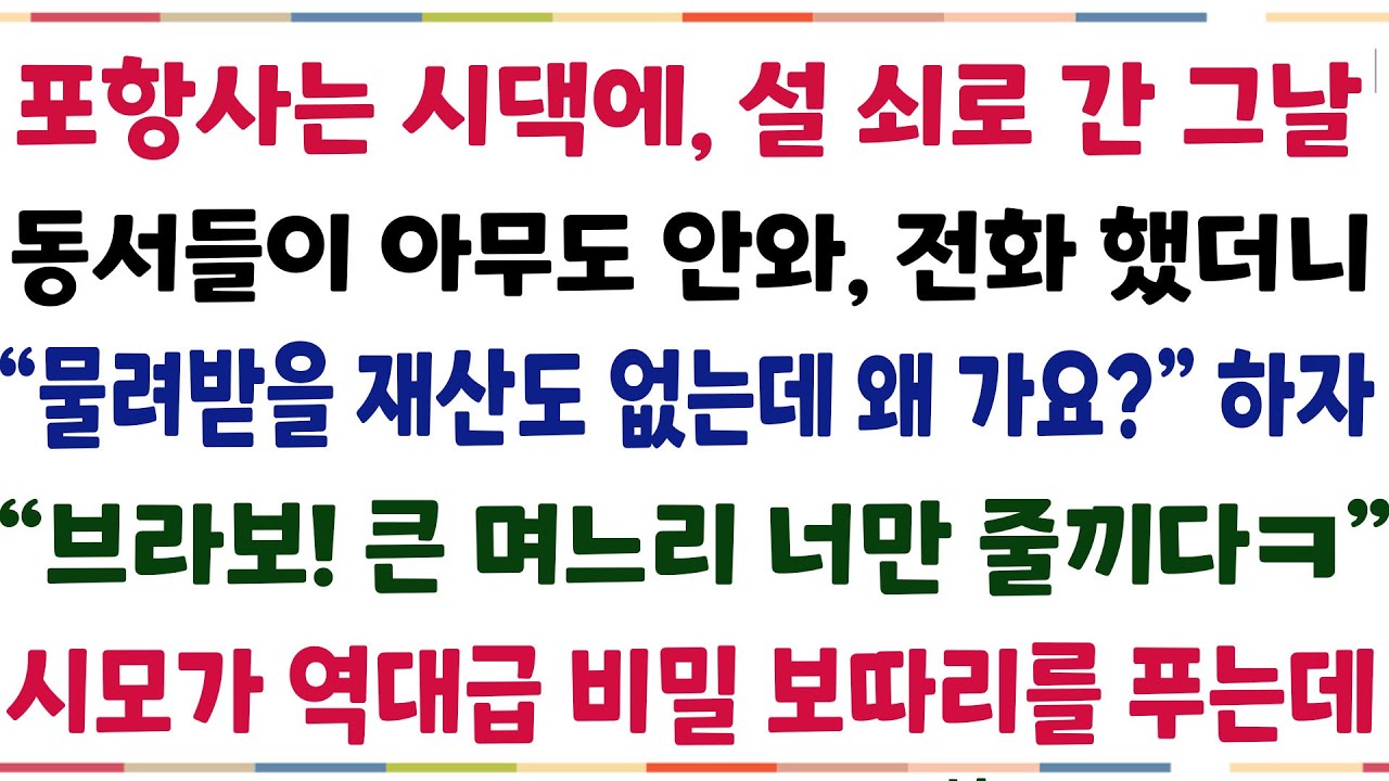 (반전신청사연)포항사는 시댁에 설 쇠러 간 그날, 두동서들이 안와 전화 했더니 