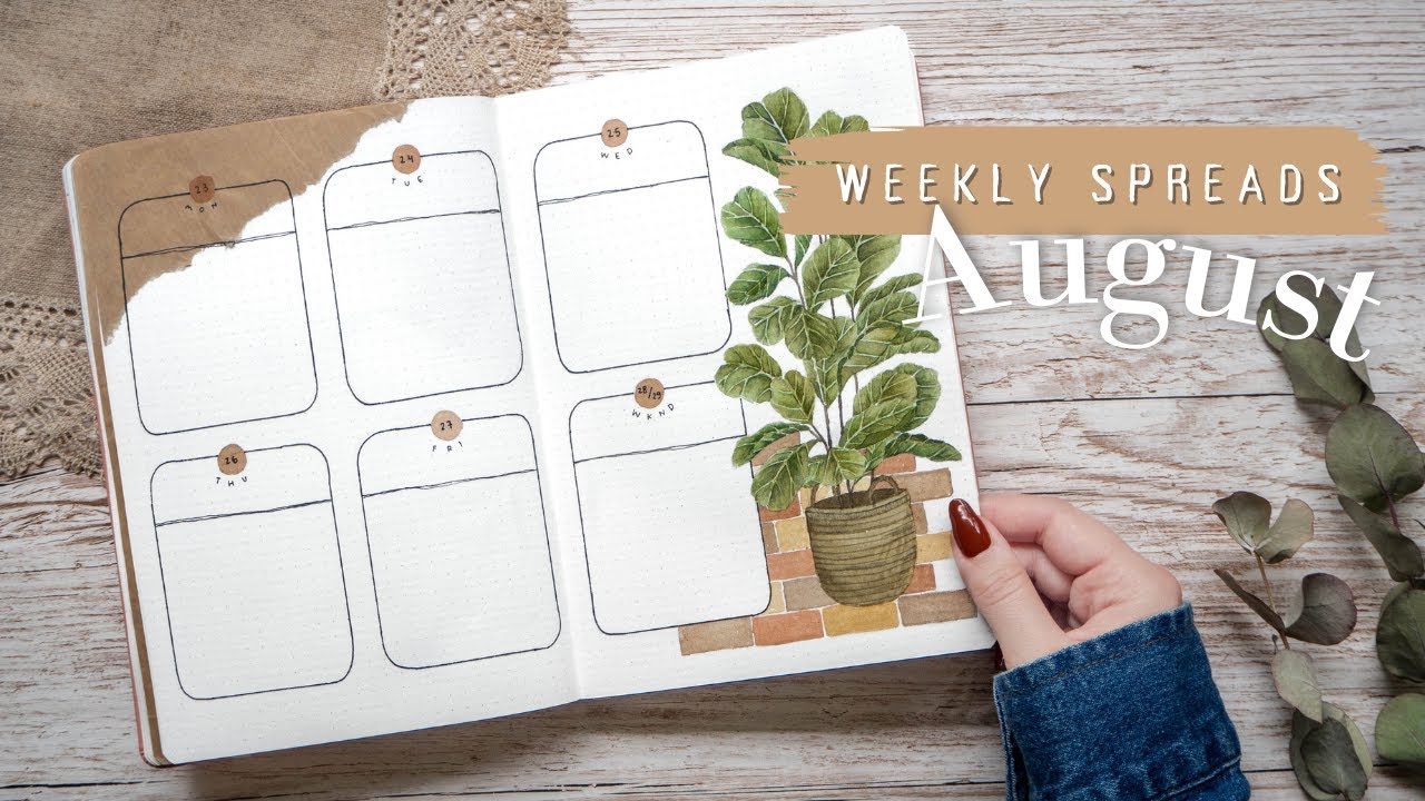 August 2021 Bullet Journal WEEKLY SPREADS | House Plant Bujo Theme With Watercolors