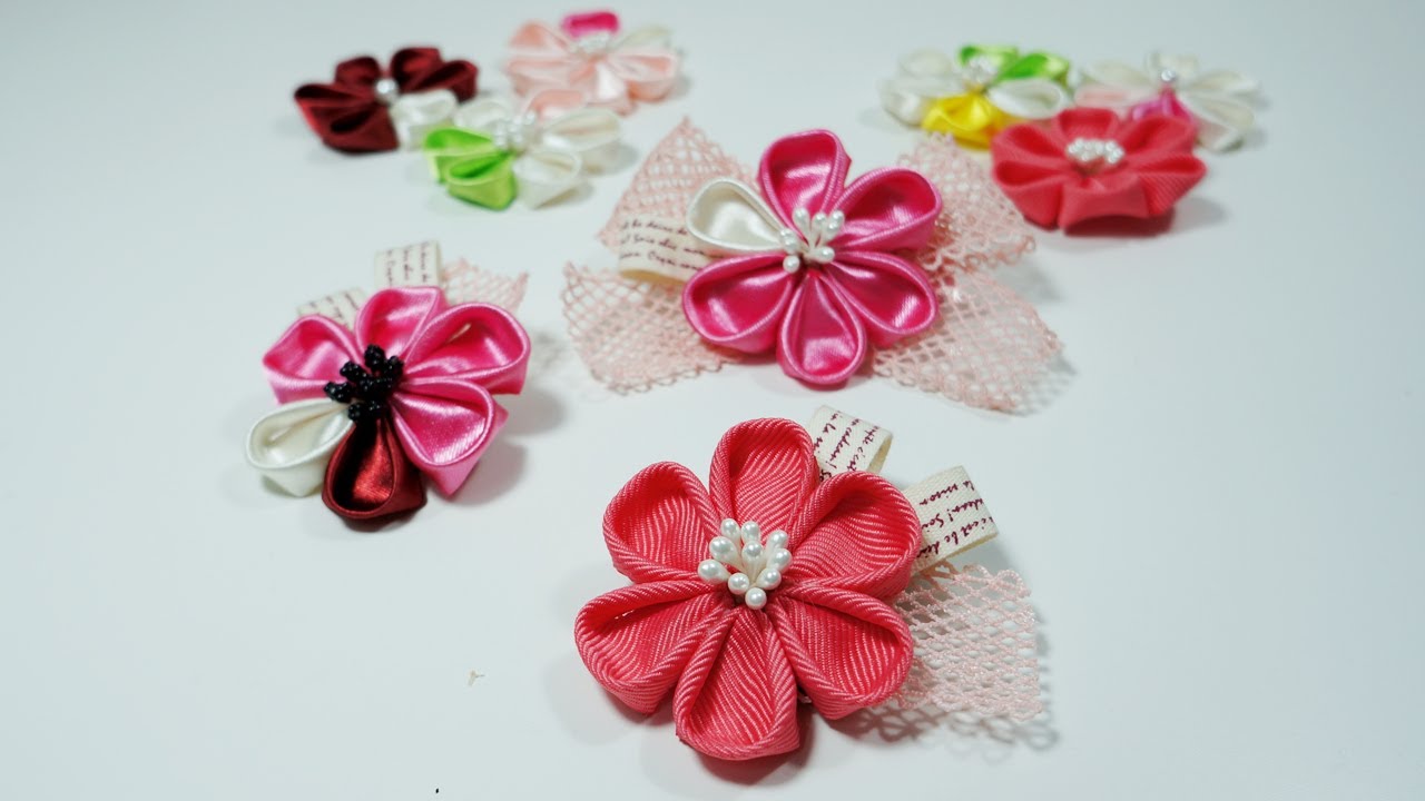 DIY, How to Make Flower Hair Clip, Making Kanzashi Flower, Ribbon Art (22)