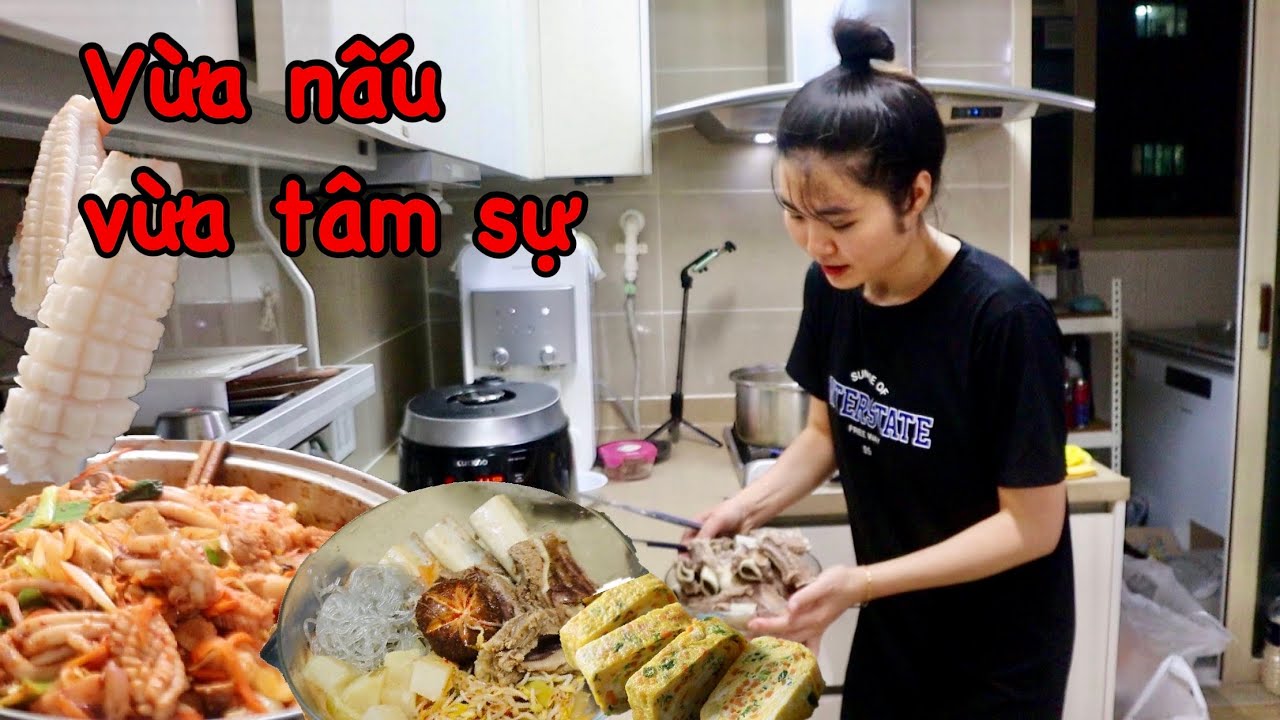 Vlog 218| Nấu 3 món SƯỜN BÒ HẦM, MỰC XÀO CAY, TRỨNG CUỘN vào bệnh viện chăm nội thay Hoon
