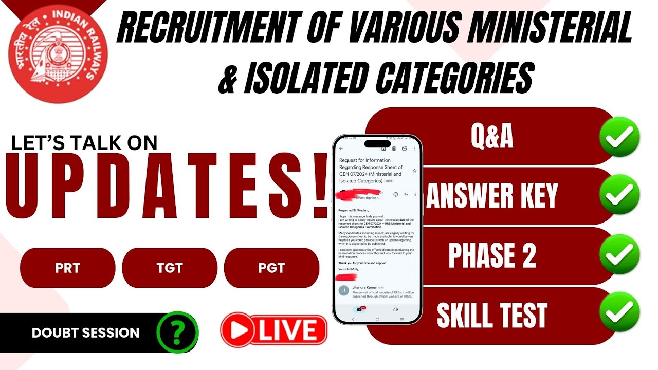 RRB PRT TGT PGT I Q&A I ANSWER KEY UPDATES I CUTOFF I PHASE 2 I MINISTERIAL & ISOLATED CATEGORIES I