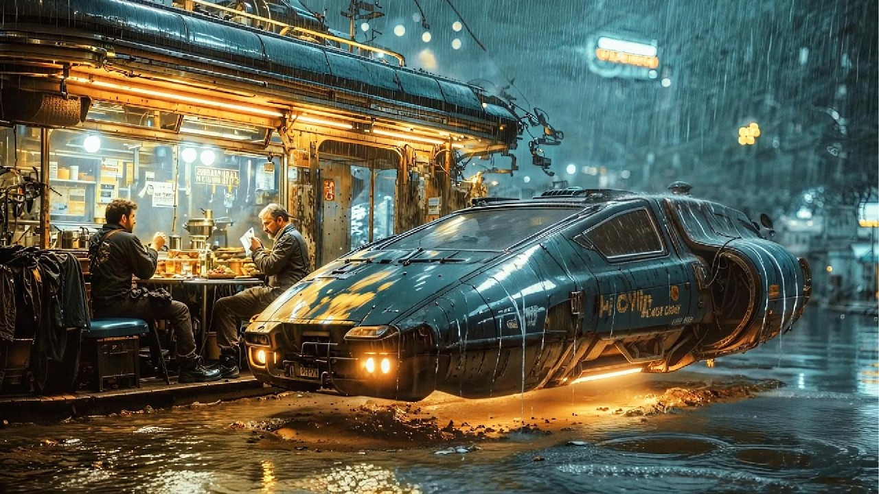 🛸🌧️ Cyberpunk Street Diner Rain | Heavy Rain & White Noise for Deep Sleep