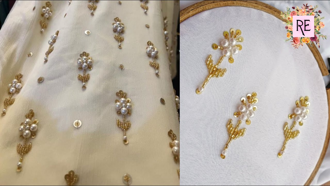 All over hand embroidery beads work. Beadwork, Easy beads work for beginners. 
