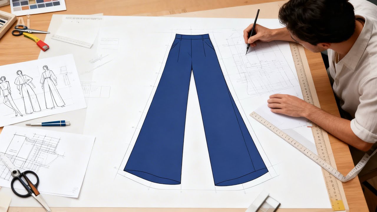 Instructions for cutting high-waisted flared pants: The secret for long legs ✂️🪡👇