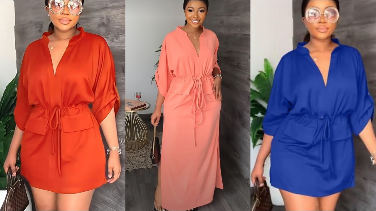 How To Make A V-Neck Dress With Waist Drawstring  & Pocket Illusion.#howto,#collar,#pocket,#sleeve