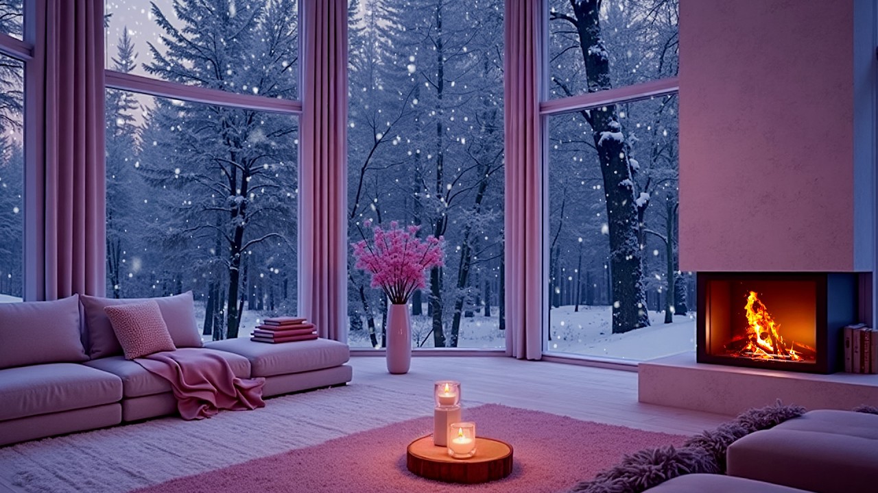 Snowstorm Night in a Silent Winter Cabin 🌨️🔥 | Wind Sounds & Fireplace Ambience for Relaxation