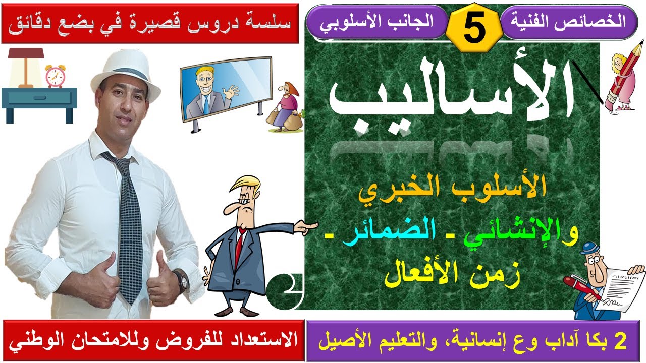 الأساليب في القصيدة الشعرية: الأسلوب الخبري والإنشائي، والأساليب البديعية، والضمائر، وزمن الأفعال
