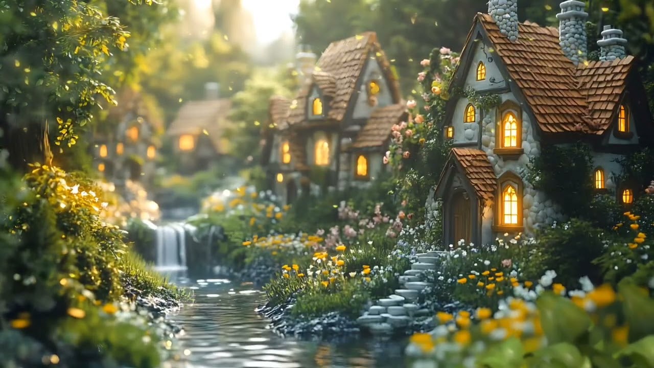 🎧Peaceful Fantasy Village by the Stream | Soft Celtic Music | Relaxing asmr for Reading & Sleep
