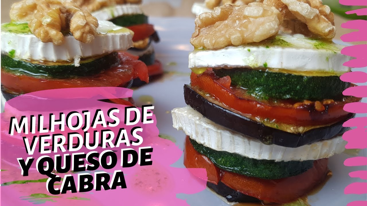 MILHOJAS DE VERDURAS Y QUESO DE CABRA CON SALSA VERDE