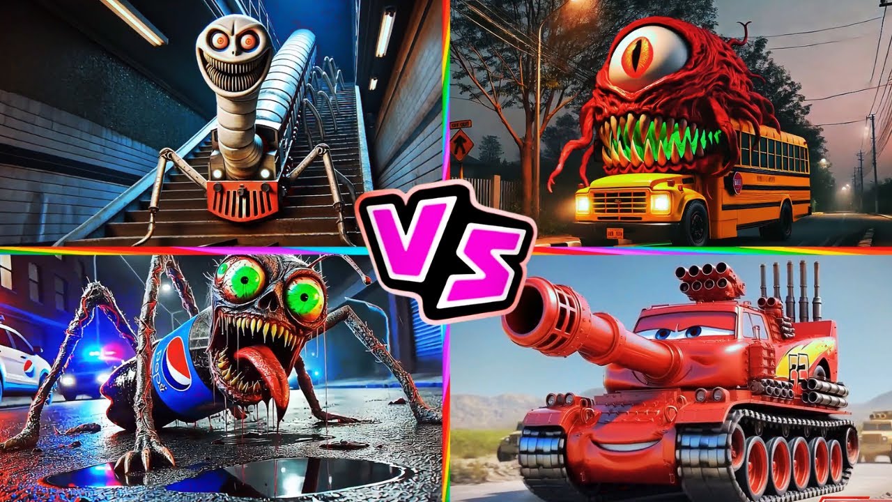 Thomas Train 🆚 School Bus Monster 🆚 Pepsi HEAD EATER 🆚 McQueen Tank 🎶 Tiles Hop EDM Rush