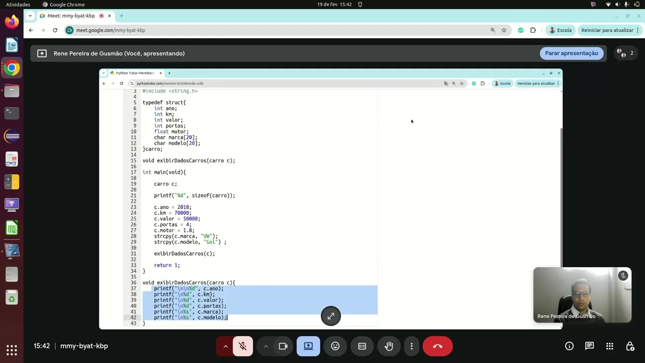 [Programação em C] Aula 11 - Structs - Exemplo 01 usando Python Tutor