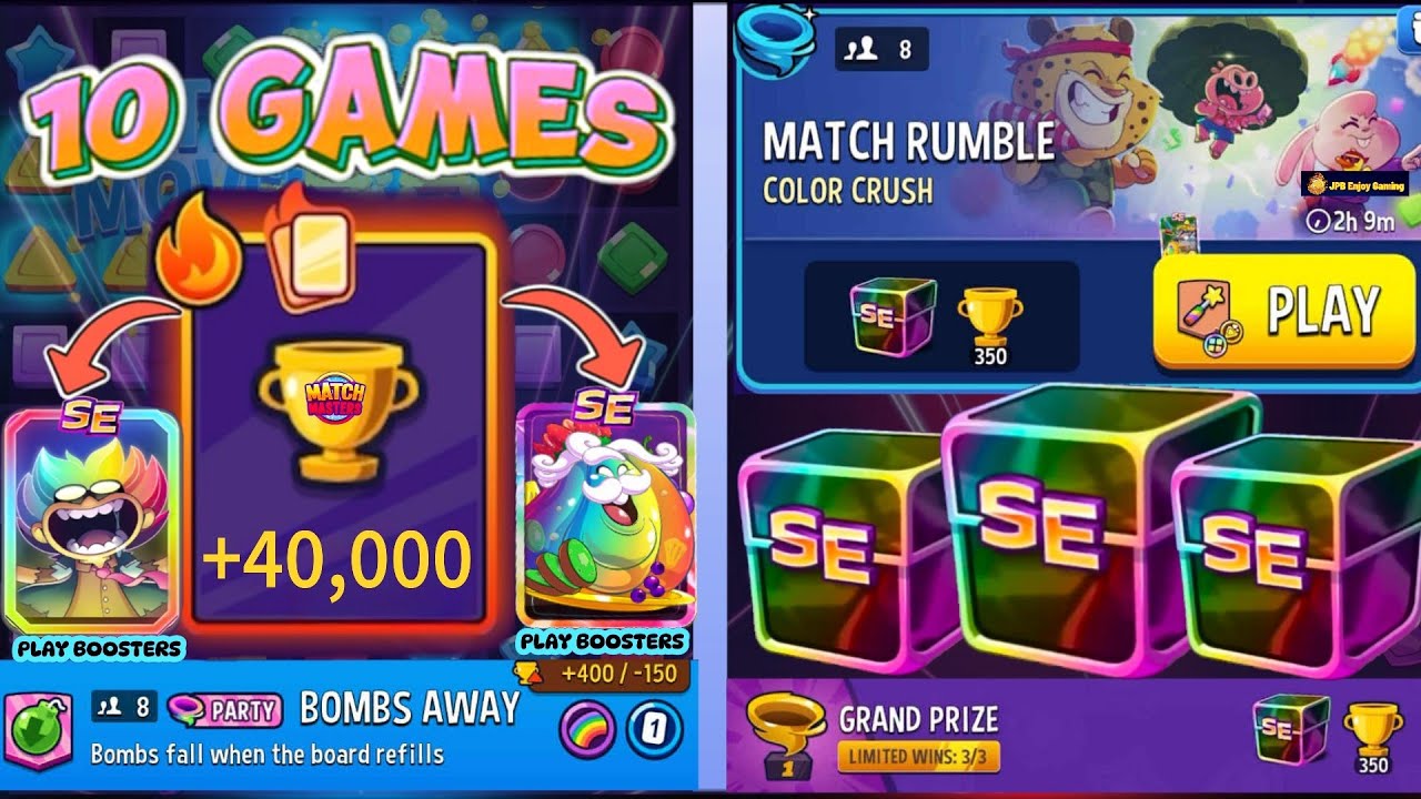 40,000 Trophy🏆(Rumble Party) Bombs Away+Rainbow/(Match Rumble)Color Crush+Yummy Yellow 💛