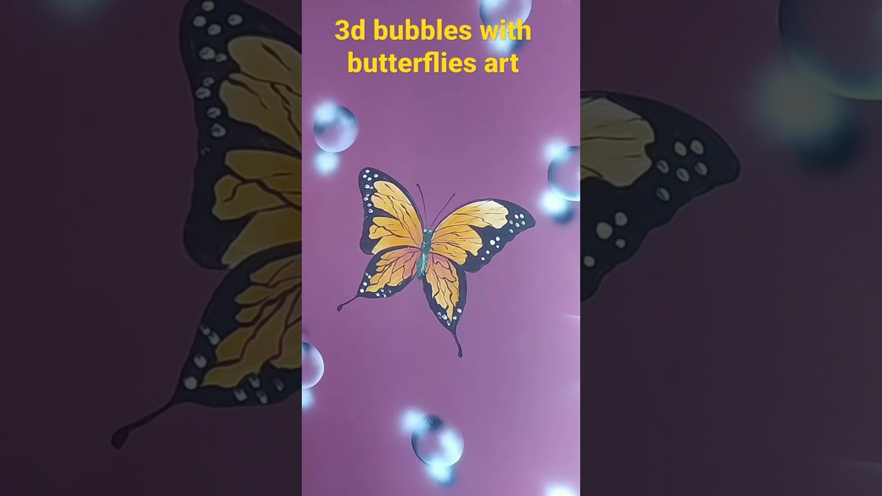 3d bubbles with butterflies art#shorts #trending #3d #wall #cool boys painting