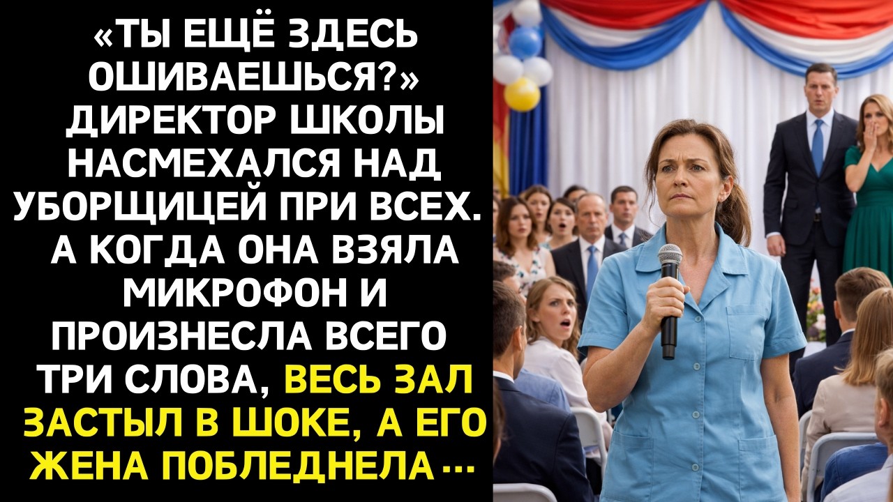 Директор школы издевался над уборщицей всю линейку. Она попросила слово и его улыбка застыла на лице