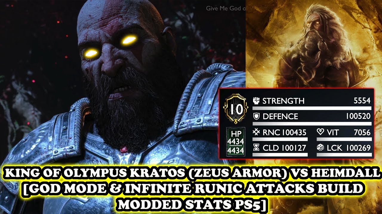 King Of Olympus Kratos (Zeus Armor) VS Heimdall [GOD MODE & INFINITE MAGIC MOD BUILD] GOW Ragnarok