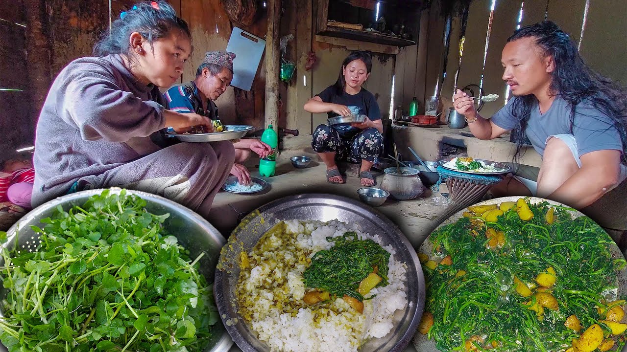 Greens vegetable & Potato mix Recipe Rice | Sim Rayo | सिम साग सङ्ग मजाले माम खाइयो || village vlog