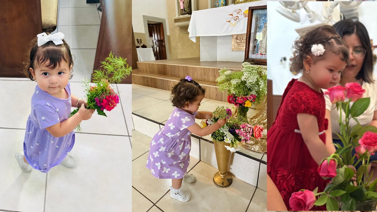 Faviola Lameda le ofrece flores a la Virgen Mar&iacute;a en el mes de mayo a su a&ntilde;o y medio de edad