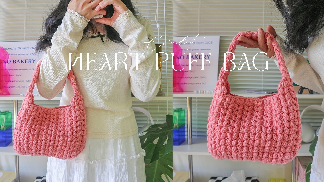Crochet Heart Puff Bag💗 Hướng dẫn móc túi xách họa tiết trái tim siêu xinh💗 Vyvascrochet