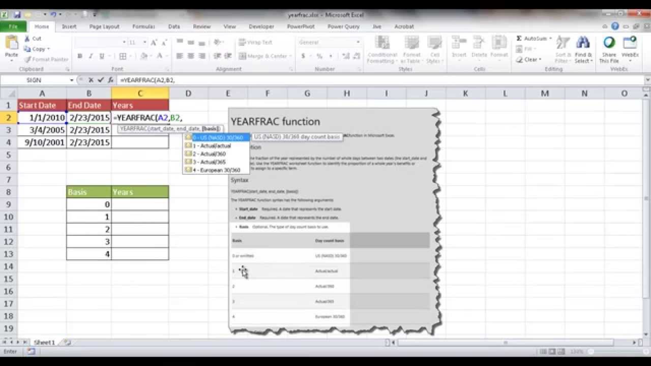 Calculate Years Worked or Age Using the YEARFRAC Function