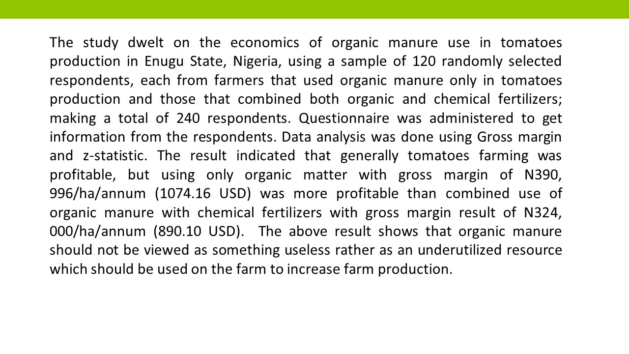 Economics of Organic Manure Use in Tomatoes Production in Enugu State, Nigeria CJAC 2020 52 103 107