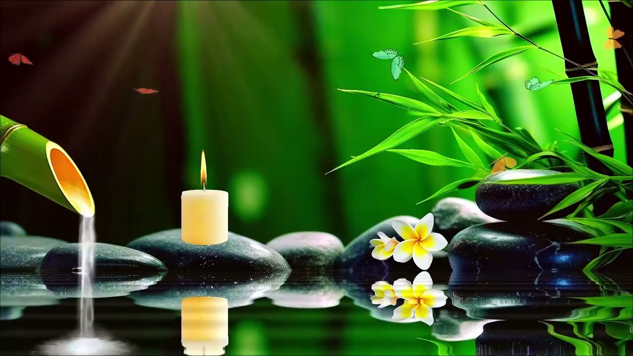 Calm Bamboo Water Spa with Candlelight Ambience, Meditation Music and Nature Sounds